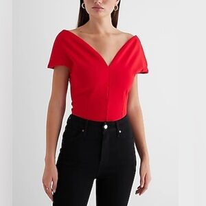Express Red Off-Shoulder V-Neck Bodysuit